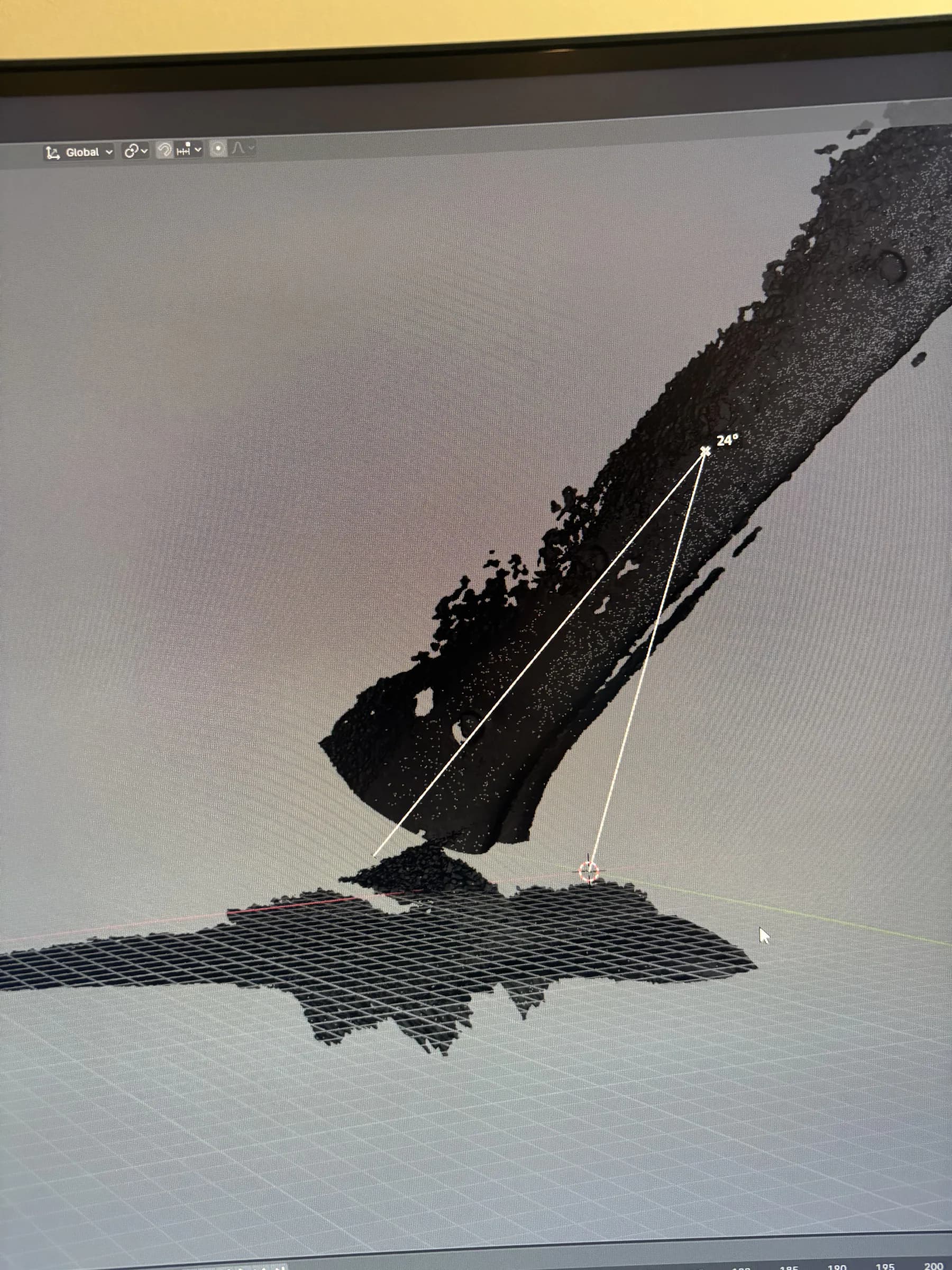 Noisy unaligned sectional scans of the factory A-pillar in Blender.