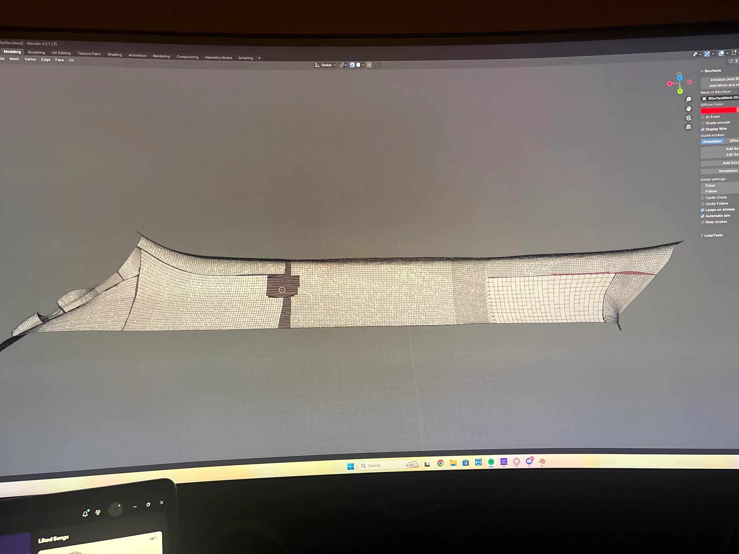 Cleaned A-pillar mesh reconstructed from the aligned scan sections.