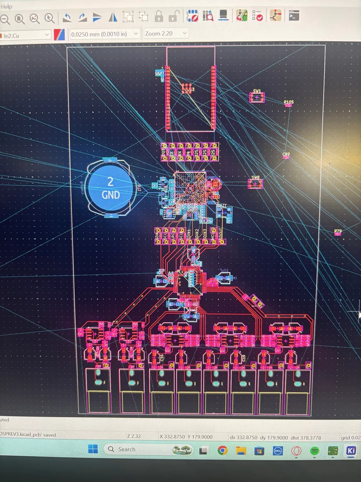 KiCad view showing the full DSP Revision 3 multilayer PCB layout.