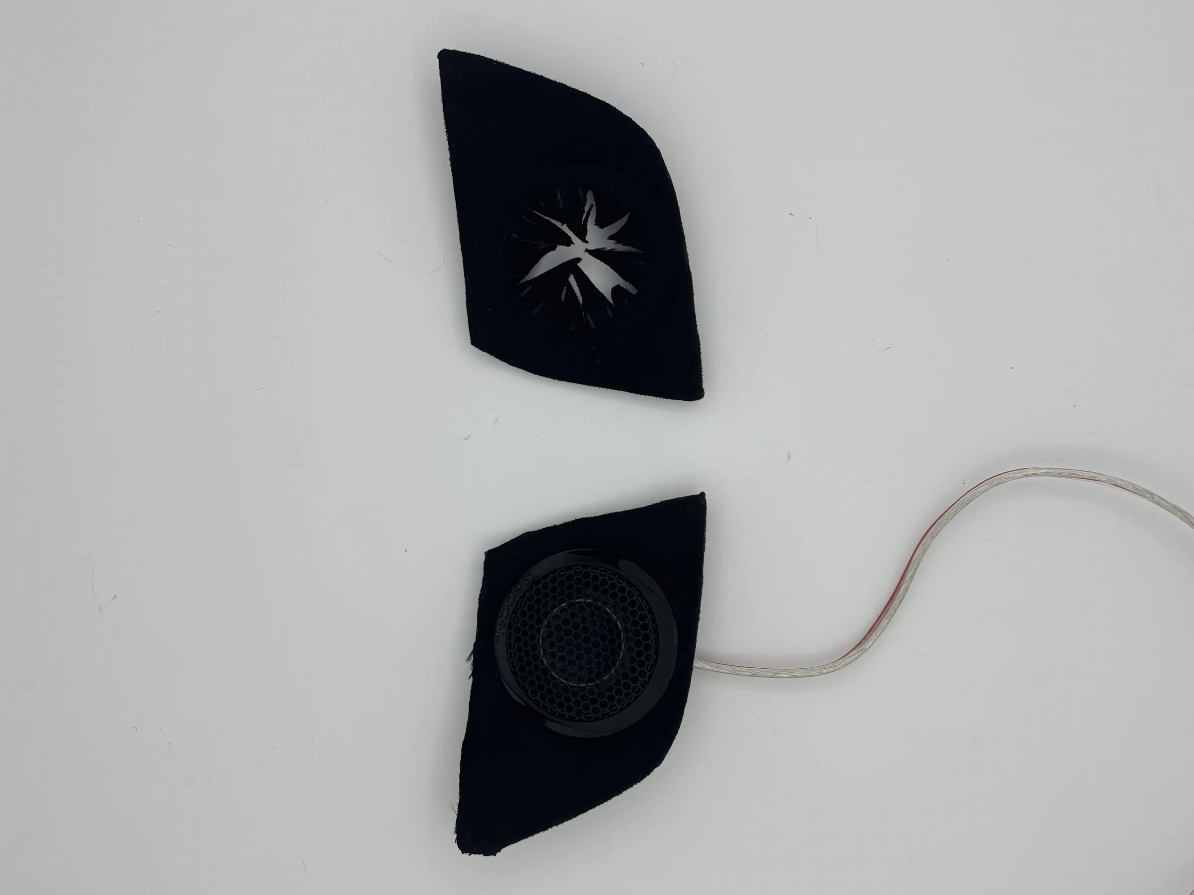 Finished black tweeter adapter shown beside the fitted tweeter assembly.
